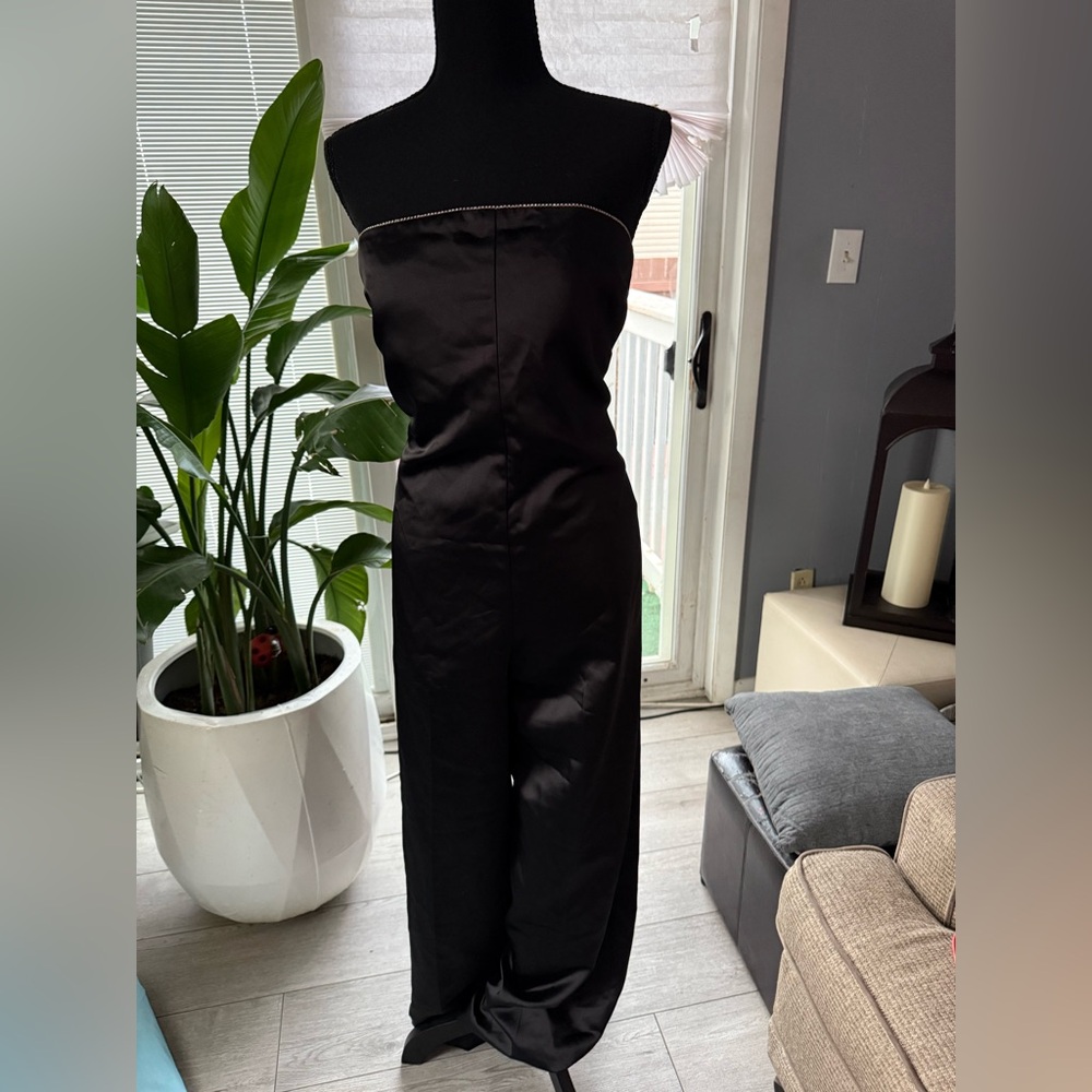 Zara Black Strapless Wide-Leg Jumpsuit with Subtle Trim